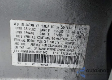 2011 Honda Fit Sport from USA, damaged, VIN JHMGE8H56BC001460